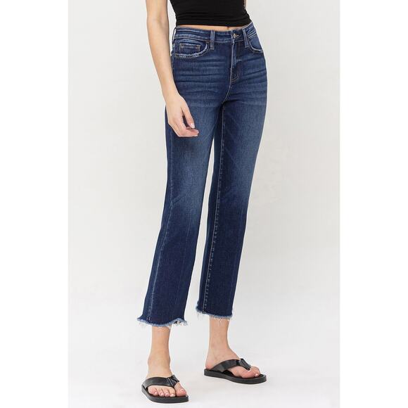 Flying Monkey High Rise Uneven Raw Hem Crop Straight Jeans - F5183 - Size 24 - Picture 7 of 8
